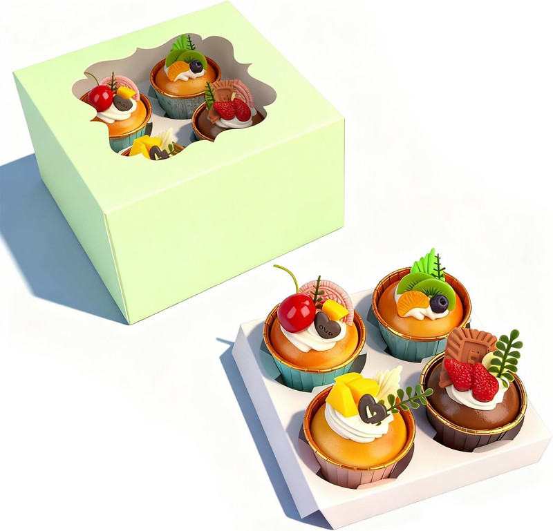 Cupcake Boxes with Window 6.5X6.5X3 Inch – 20 Pack Bakery Boxes with 4-Compartme