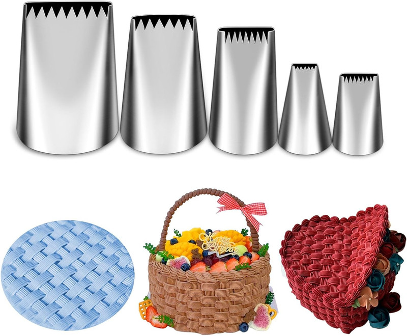 5 Pieces Basketweave Piping Tips Set,Stainless Steel Half Row Braided Flower Cak gallery