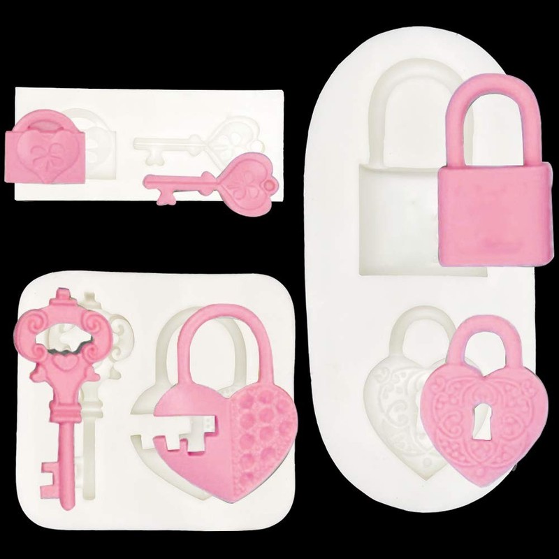 KuuGuu 3 Pack Lock Key Shapes Mold Silicone Fondant Chocolate White