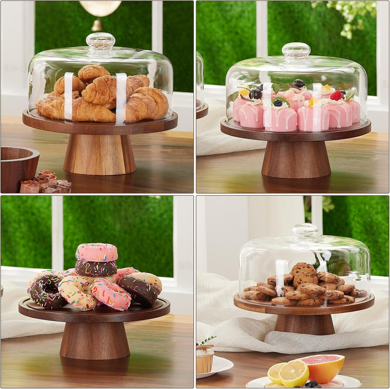 Wooden Cake Stand with Lid, Acacia Cake Stand with Glass Dome, 11-Inch Versat... gallery
