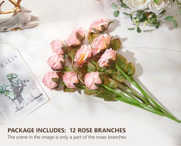 Rose Artificial Flower 12pcs Realistic Faux Silk Roses Fake A 12pcs Pink Rose gallery