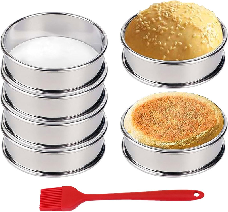 English Muffin Rings, Stainless Steel Crumpet Rings, 4 inch 6 Pcs Nonstick Metal gallery