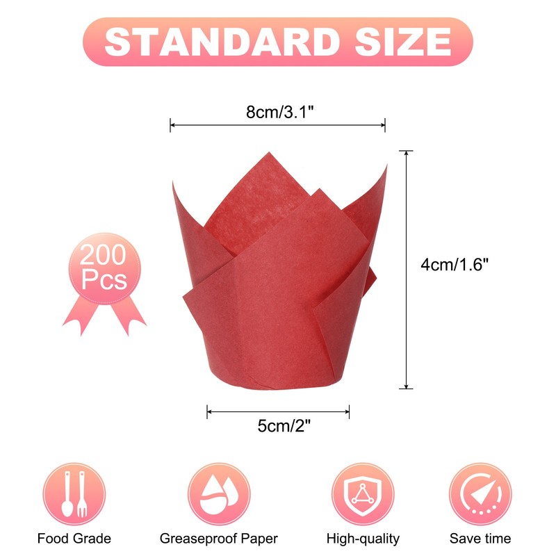 200Set Tulip Baking Cups Cupcake Muffins Liners Papers Rose Red gallery