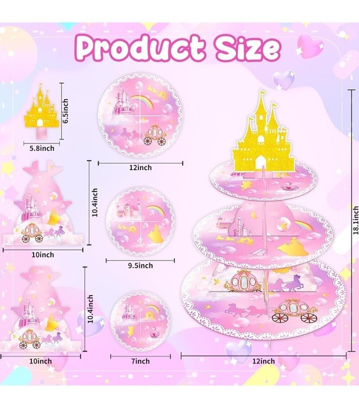 Three Tier Pink Princess Themed Cupcake Stand With Gold Castle / New 🏰 gallery