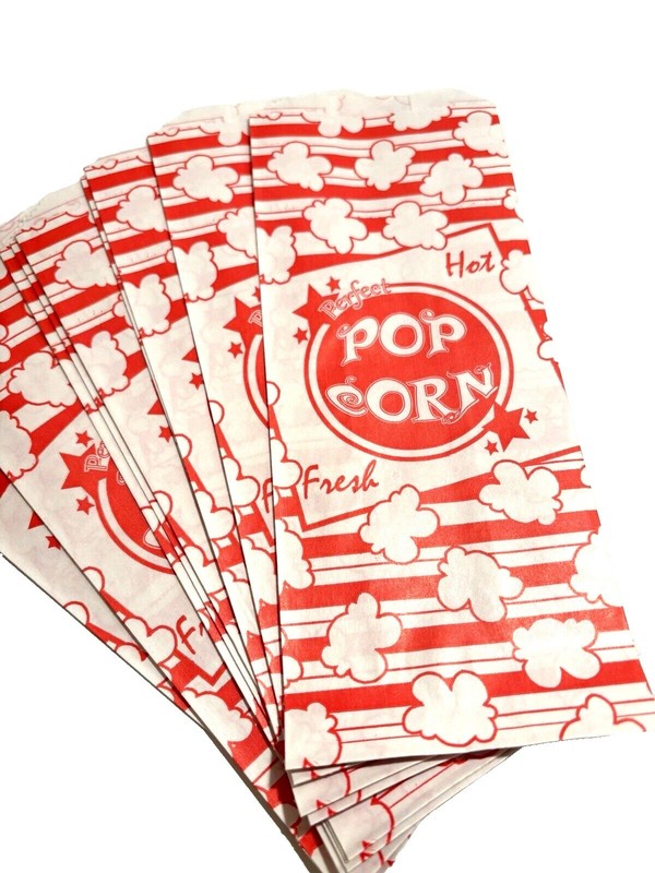 1oz Paper Popcorn Bags Cute Home Movie Theatre Snack Goodie Bags Red White 125pc gallery