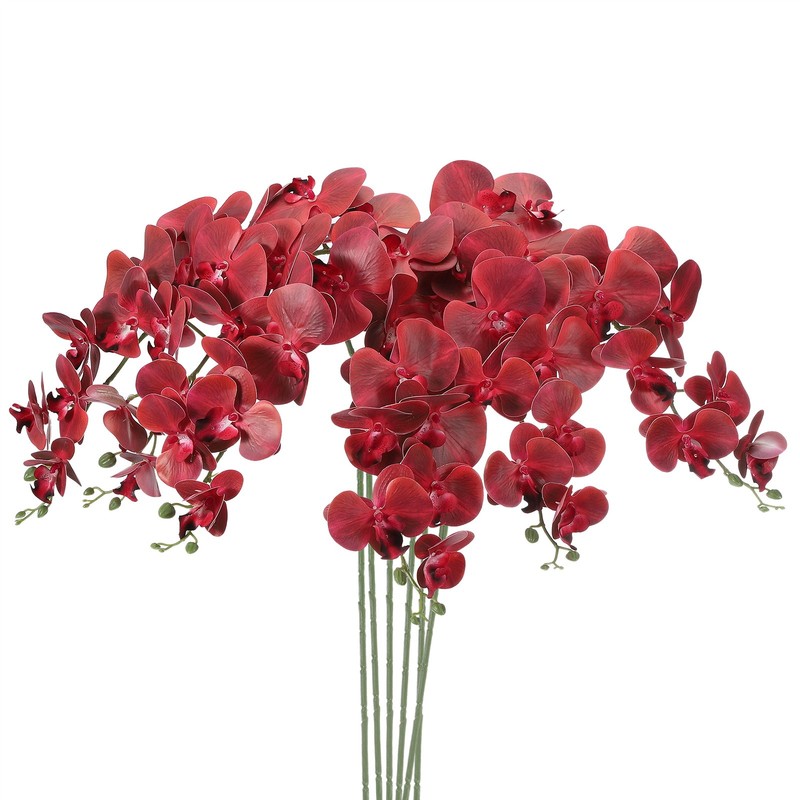 6Pcs 41″ 9 Heads Artificial Orchid Stems Faux Phalaenopsis, Burgundy