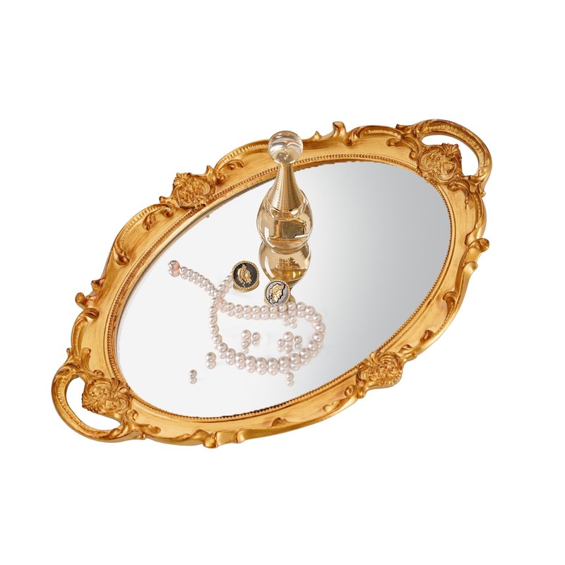 XPXKJ Gold Mirror Tray Vintage Vanity for Dresser 9.8"L x 14"W,