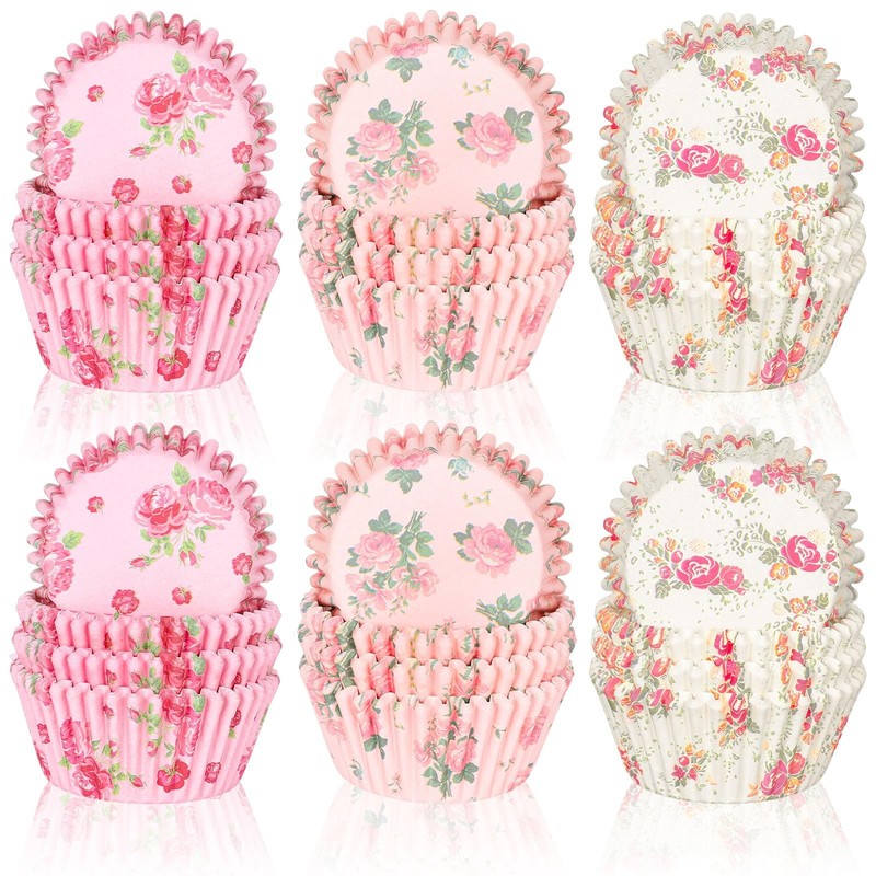 JarThenaAMCS 300Pcs Spring Floral Cupcake Liners Pink Watercolor Flower Bakin...