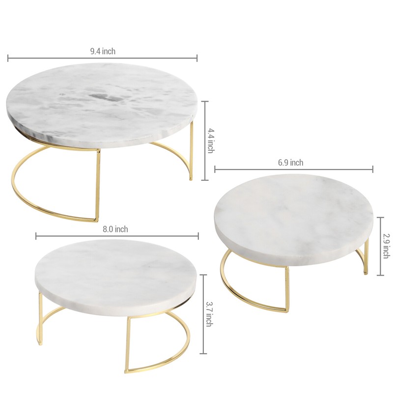 Modern White Marble Cake Stands, Brass Metal Cupcake Pedestal Risers, Set of 3 gallery