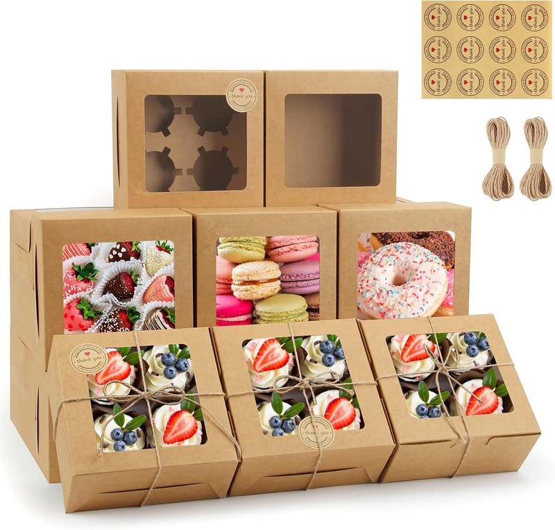 Elegant 50 PCS Cupcake Boxes with Window - Sturdy Brown Bakery Containers gallery