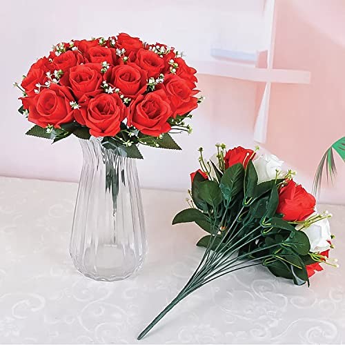 6" Artificial Silk Rose Bush with Gyp & Foliage 24 Flower Heads- Wedding 1 Red gallery