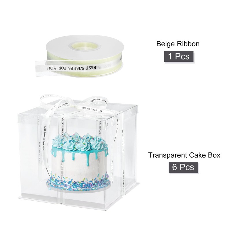 Clear Cake Box with Ribbon, 6Pcs 10"x10"x10" for 8 Inch Cake Packing (White) gallery