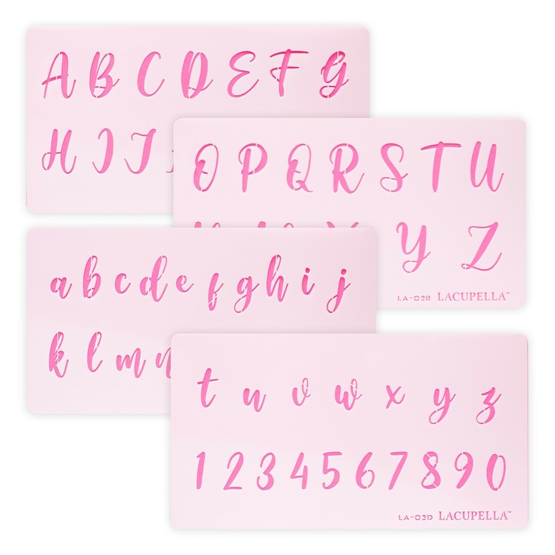 Lacupella Calligraphy Cursive Alphabet Letter Number Cake Acrylic Stencil 1.5 In