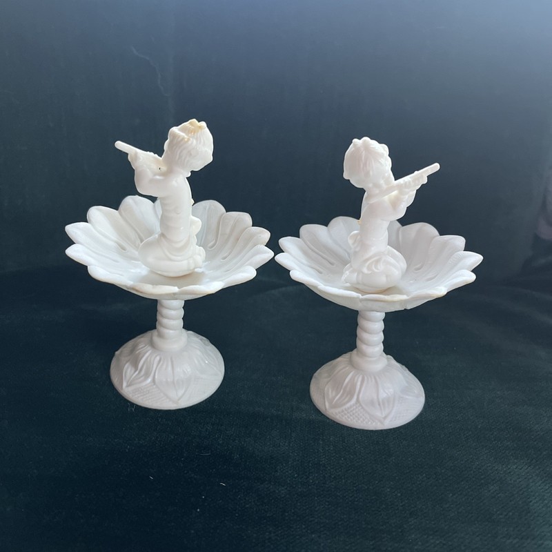 Set of 2 vintage Wilton Cake Topper Cherub fountain flutist 1970s flute cupcake gallery