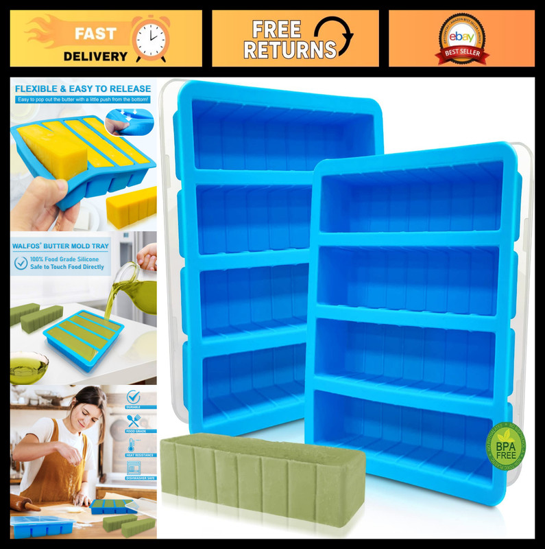 Non-Stick Silicone Butter Mold with Lid, 2 Pack, Large Cavity for Soap & Cake