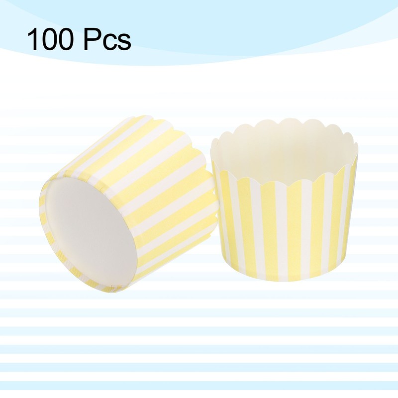 100Pcs Paper Baking Cups 6oz Cupcake Muffins Liner Wrappers Pinstripe Yellow gallery