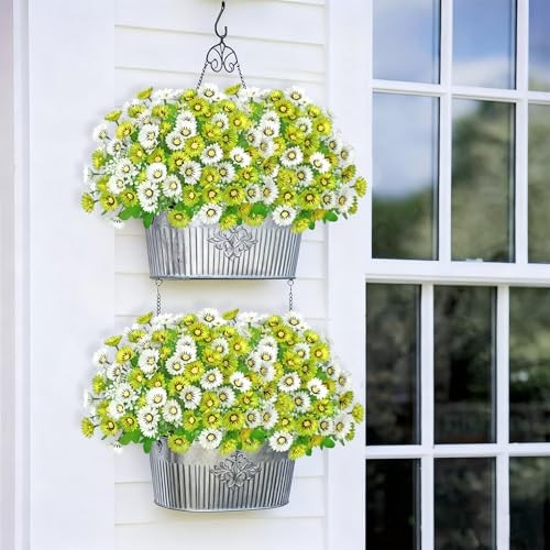 Artificial Flowers for Indoor Outdoors, 3 Bundles Faux Silk Daisy Lower Green gallery