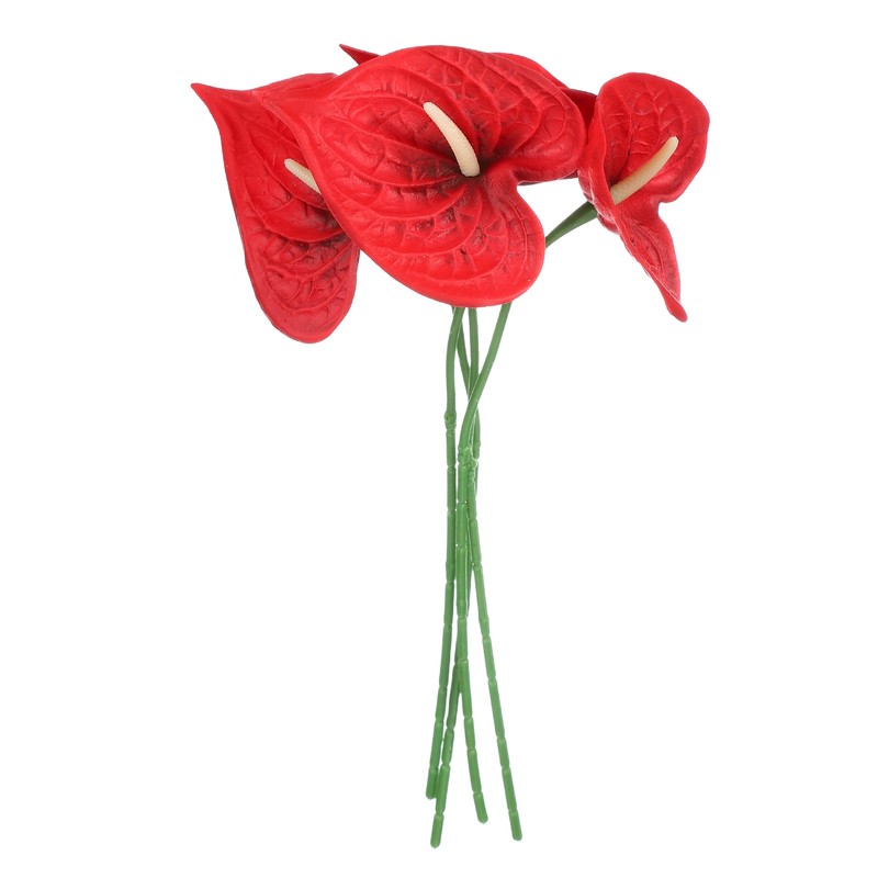 4Pcs 11inch Artificial Anthurium Flowers, Dark Red