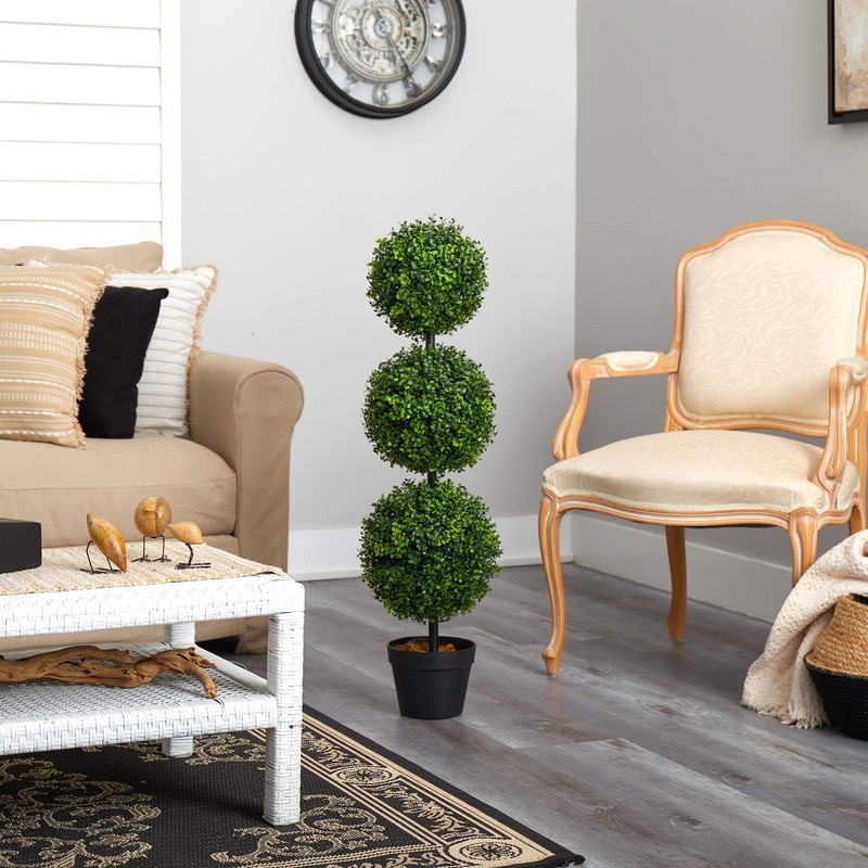 Nearly Natural 3ft Artificial Triple Ball Boxwood Topiary Tree Indoor/Outdoor Gr gallery