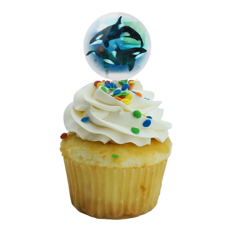 Orcas Killer Whales Watercolor Yin Yang Cupcake Picks Toppers Set of 6 gallery