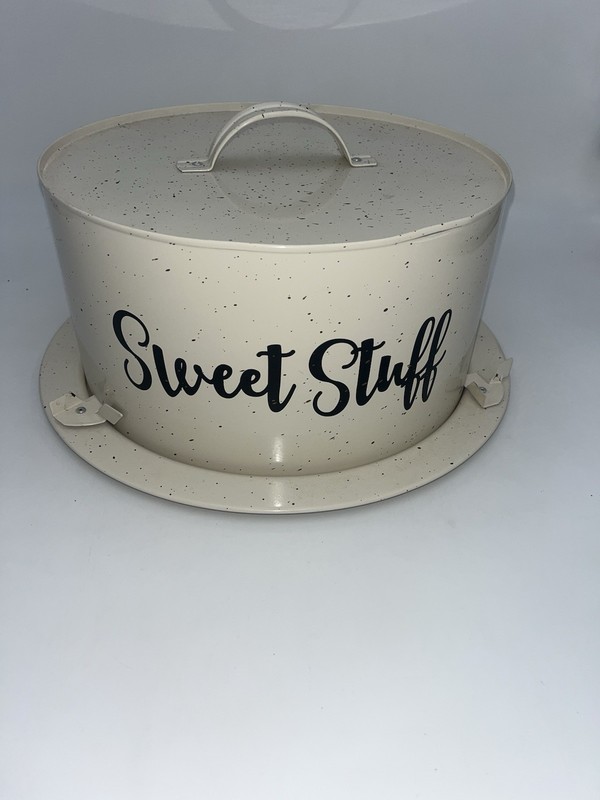 Sweet Stuff Metal Cake Carrier Covered Tray Farmhouse Speckled Lid