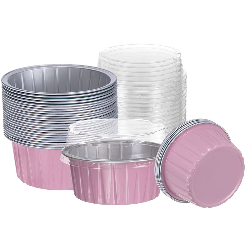 50Pcs Baking Cups with Lids 5oz for Parties Aluminum Foil Liners Mini Containers