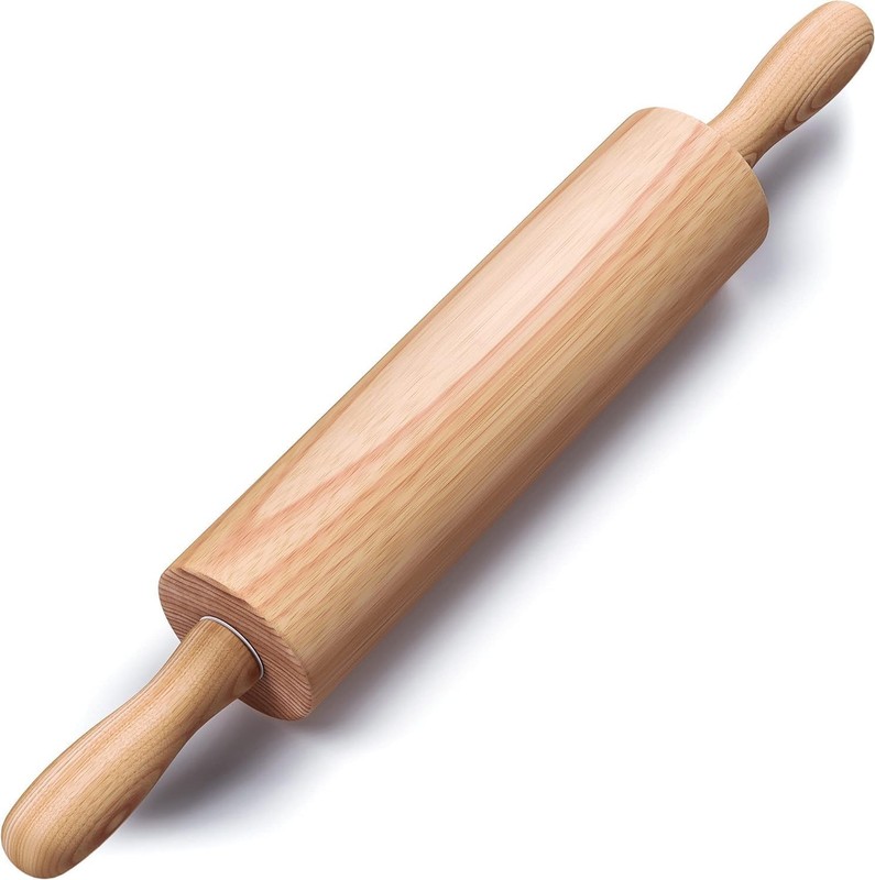 Wooden Rolling Pin 17.6 Inch with Rotating Ergonomic Handles – Classic Beech …