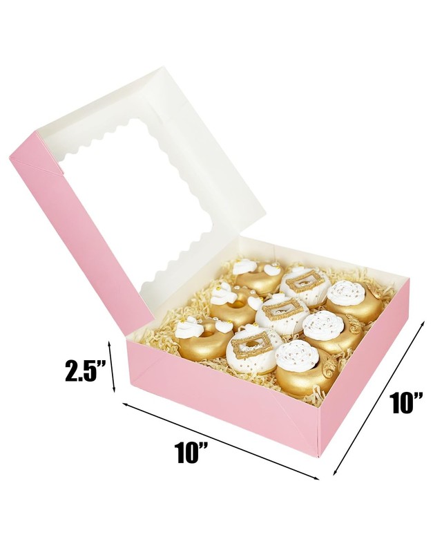 36 PCS Pink Pie Boxes 10x10x2.5 Inch Macaroon Cookie Bakery Boxes Window gallery