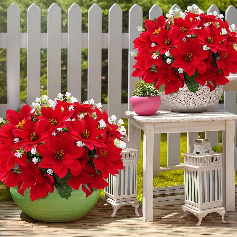 MOIAVAN 12 Bunches Poinsettias Artificial Christmas Flowers 14 inches, Red gallery