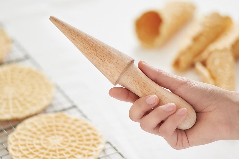 Wooden Pizzelle Roller Krumkake Pastry Tool Waffle Ice Cream Cone Roller 8.25 gallery