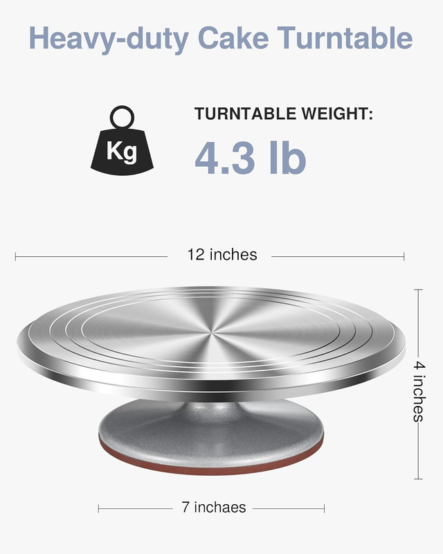 Cake Turntable, 12'' Aluminium Alloy Cake Stand, Cake Decorating Kit with 3 Icin gallery