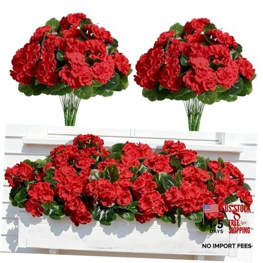 Pcs Artificial Geranium Flowers for Outdoors Decoration Silk Floral, UV 8 Red
