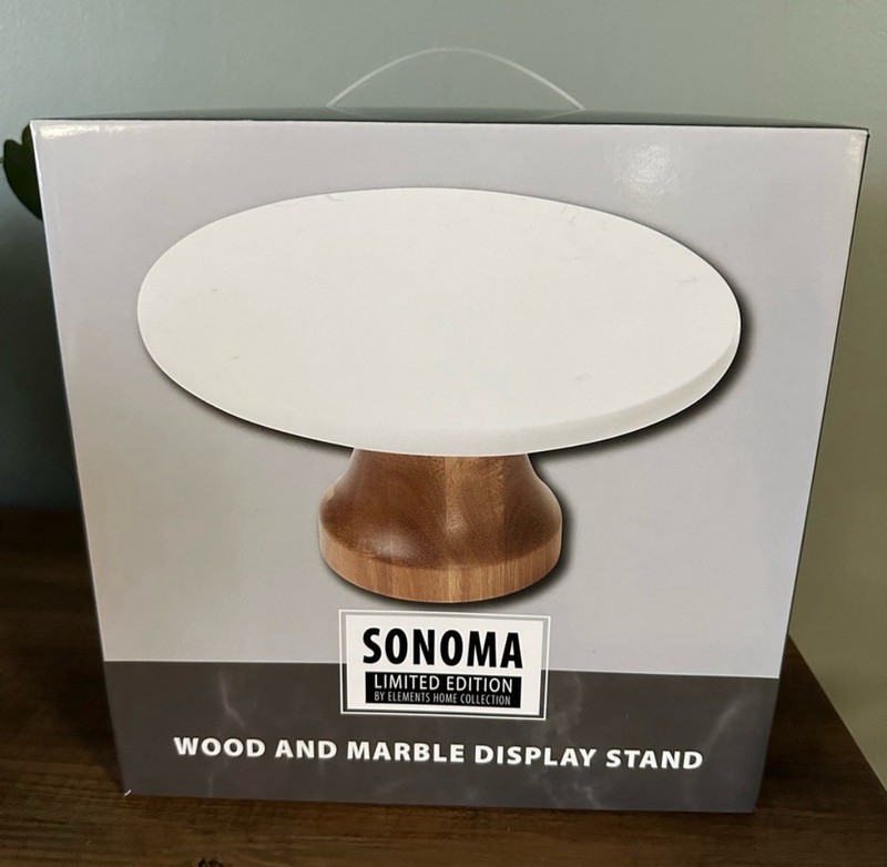 Sonoma Limited Edition Home Collection 10” wood and marble cake display stand.