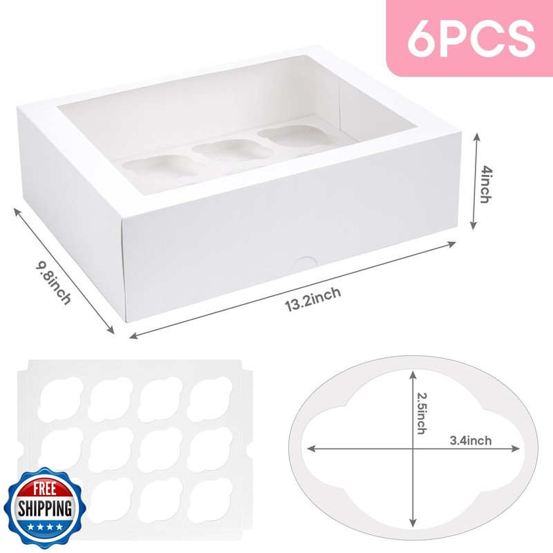 VGOODALL 12 Count Cupcake Boxes, 6PCS Cupcake Container with Wind gallery