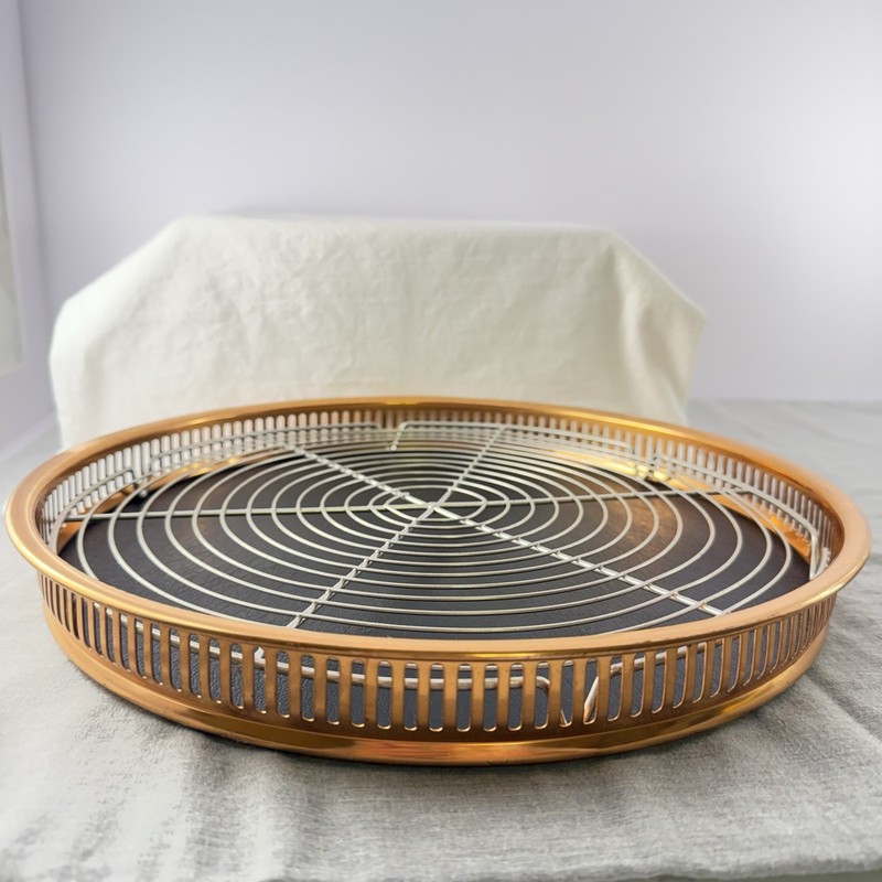 Vintage Cake Cookie Aluminum Wire Rack with Copper Tray Holder Unique 13” Round gallery