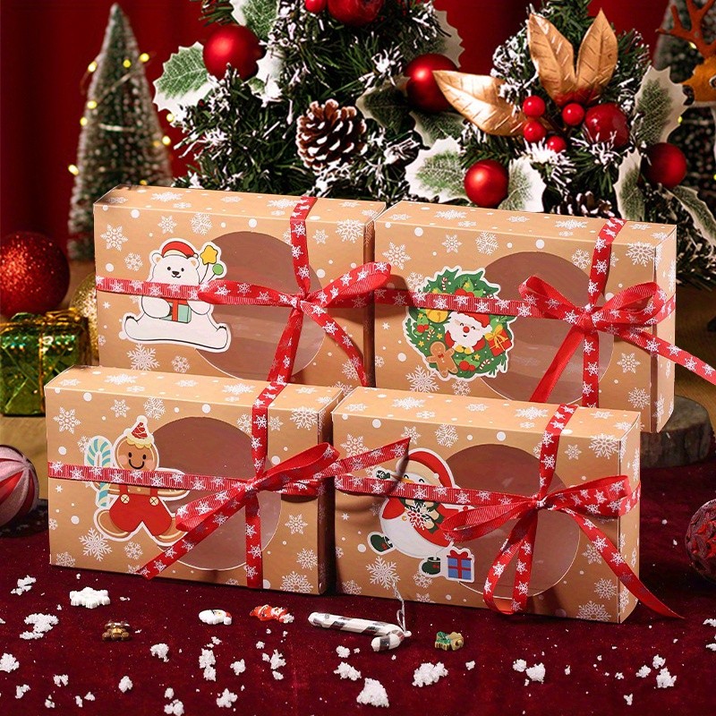 12PCS Kraft Paper Window Cookie Boxes w/Ribbon Christmas Candy Treat Storage Tin gallery