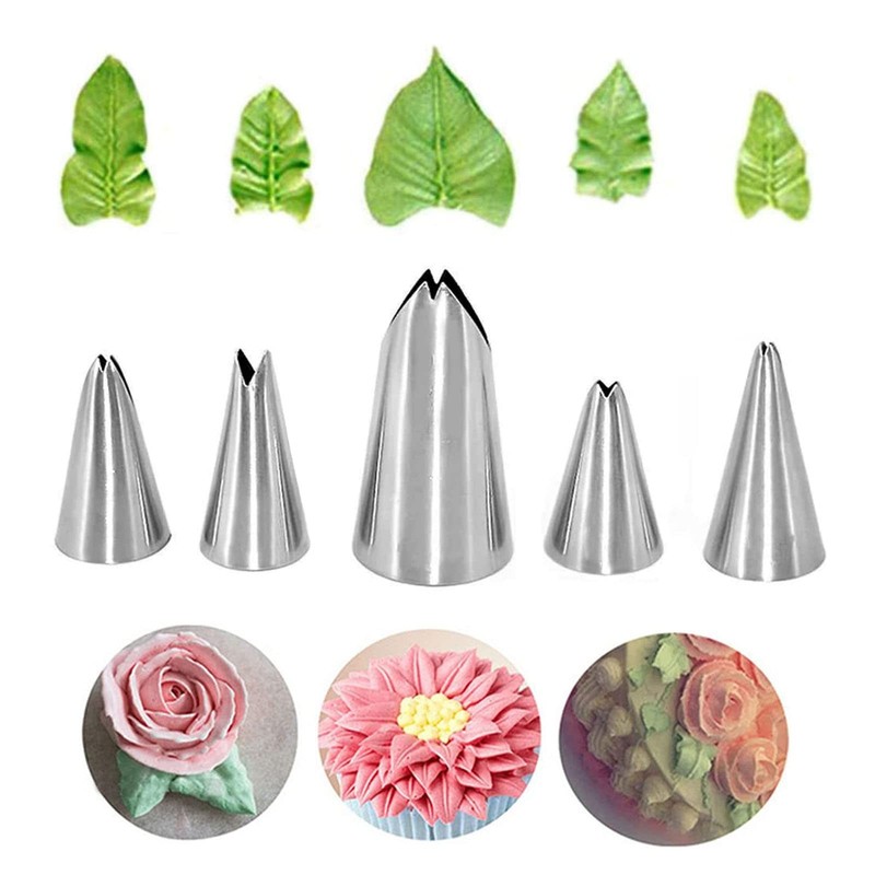 5 PCS Stainless Steel Leaf Piping Tips Icing Nozzles for DIY Fondant Pastry