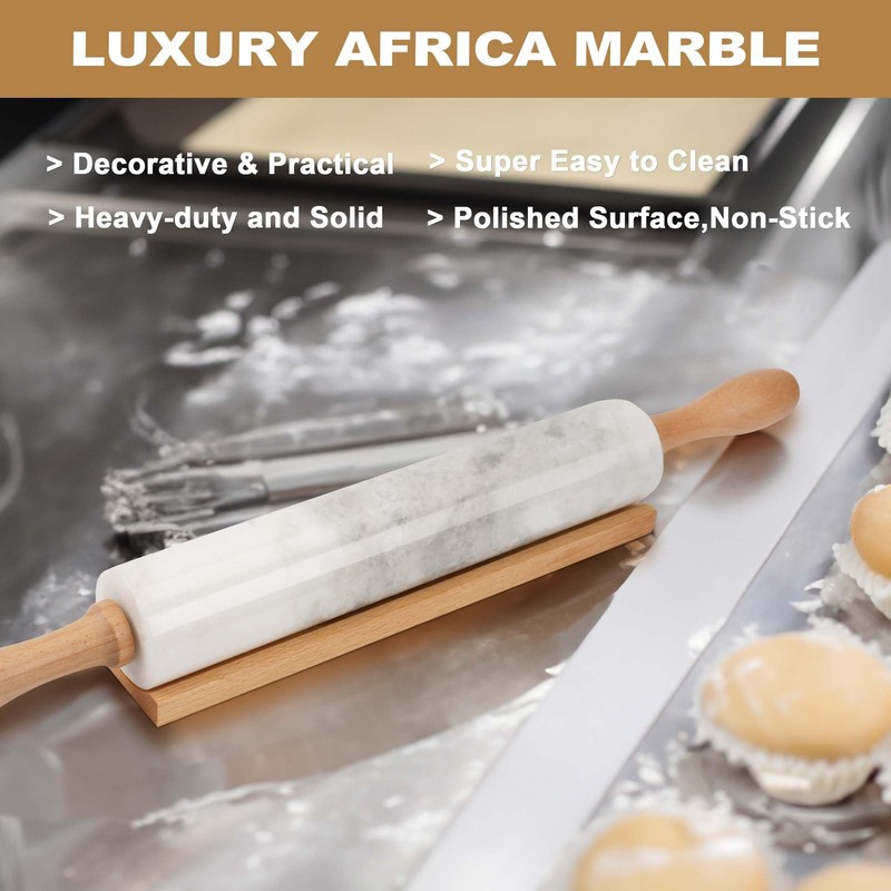 African Natural Marble Rolling Pin, Non-Stick Polished Dough Roller, Pasta, D... gallery