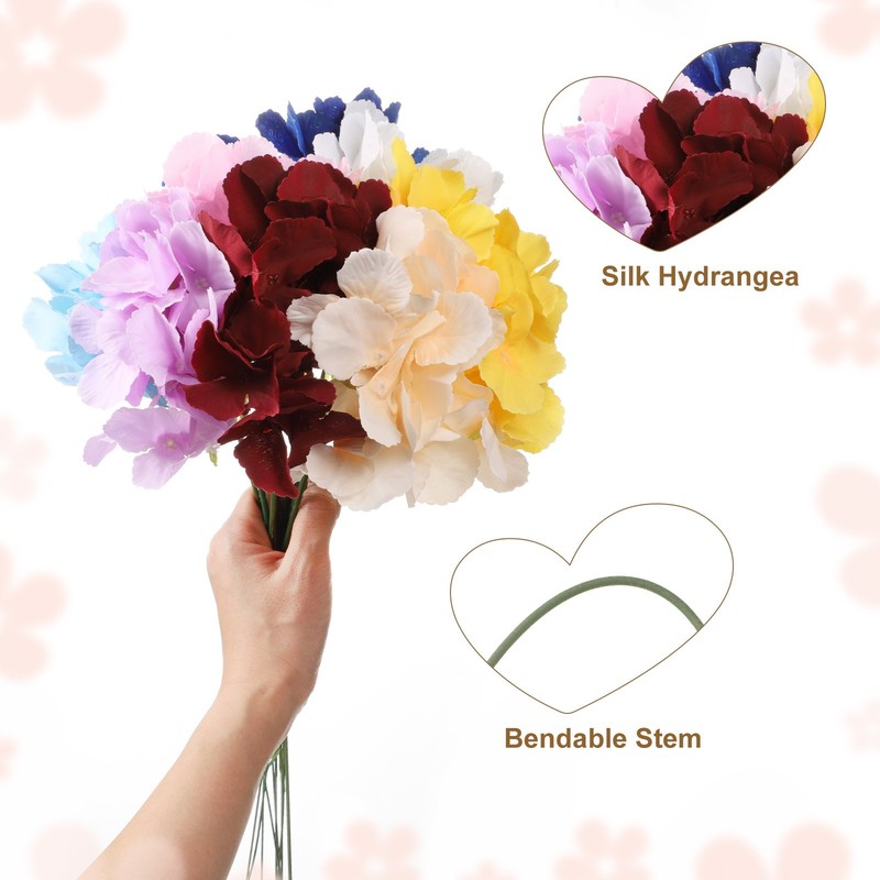 10pcs Artificial Hydrangea Flowers 16" Silk Faux Hydrangea Flower, Pink gallery