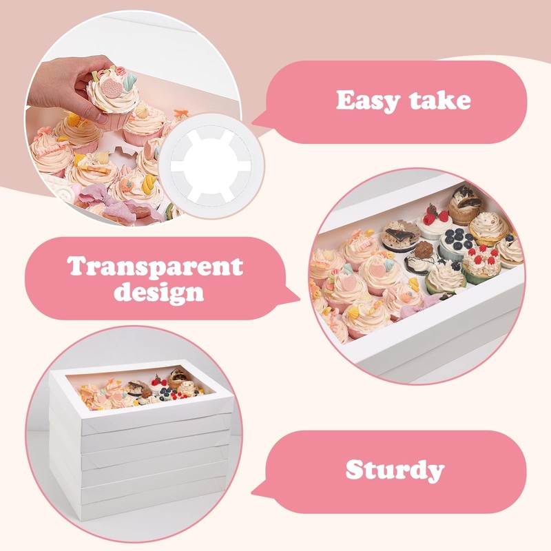 6 PCS Cupcake Boxes Window 24 Cavity Standard White Bakery 17.5x11.5x4 Inch gallery