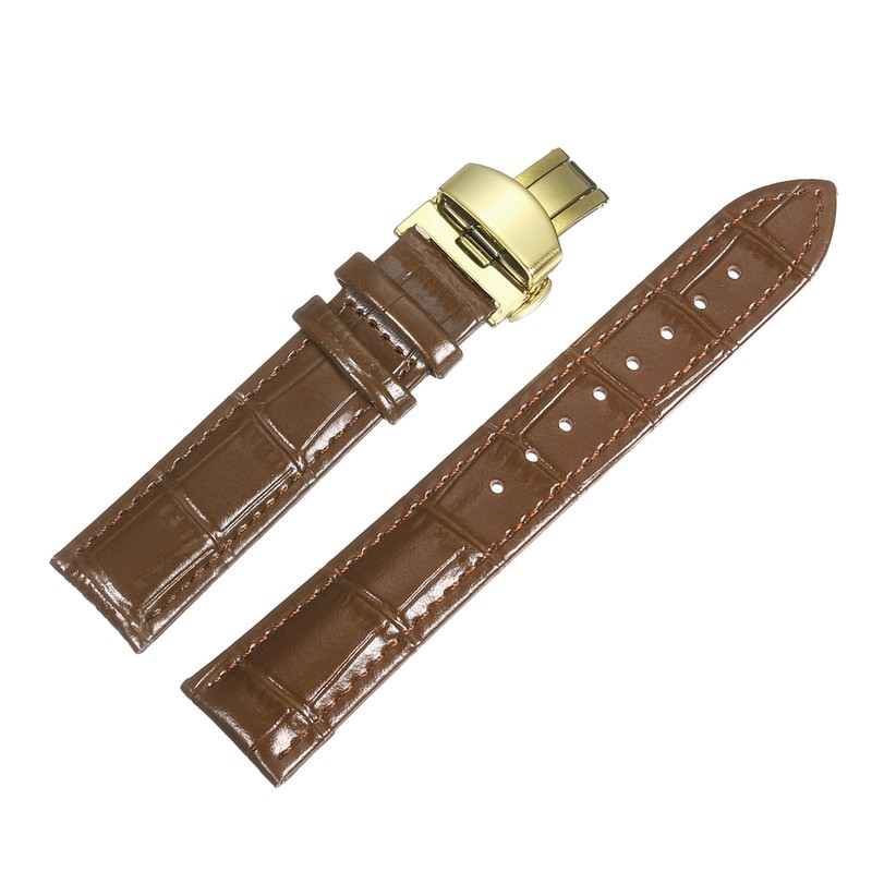 Leather Snap Buckle Strap for Watch 19mm, Brown/Gold