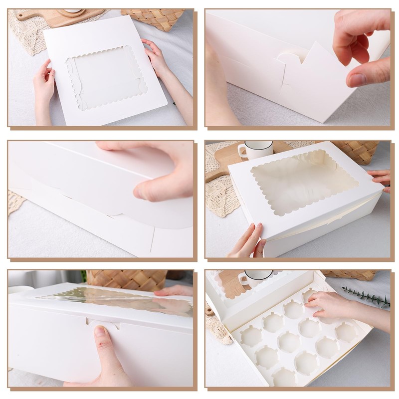 6PCS White 12-Count Cupcake Containers, Holds 72 Total, Window, Pastry Box gallery
