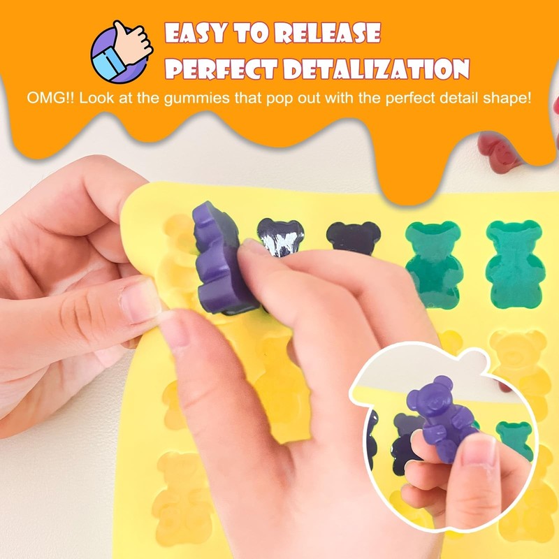 Silicone Gummy Bear Molds Set 37PCS - Nonstick Candy Molds with Animals, Fruits, gallery