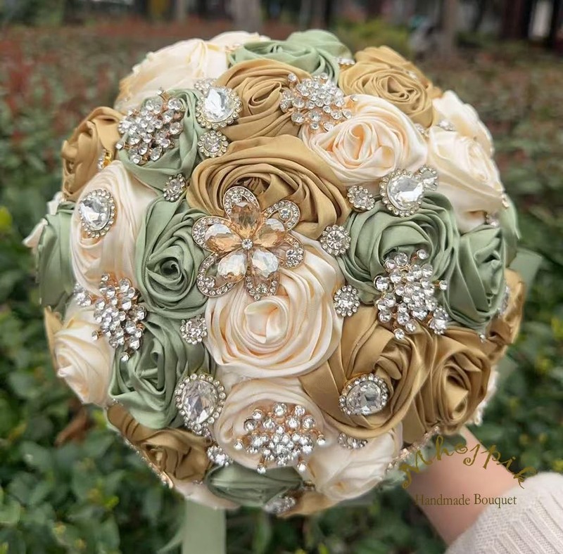Mhojpik Bridal Wedding Bouquet Round Bling Brooch Bouquet Throw Toss Artificial gallery