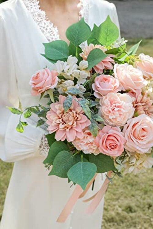 Artificial Flowers Combo Box Set Gradient Color Flower Leaf with Stems Peach gallery