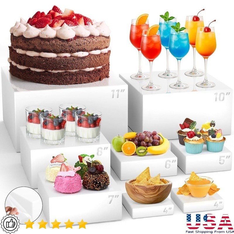 Acrylic Display Riser Set 8 Stands Buffet Organizer Multi Level Food Holder New