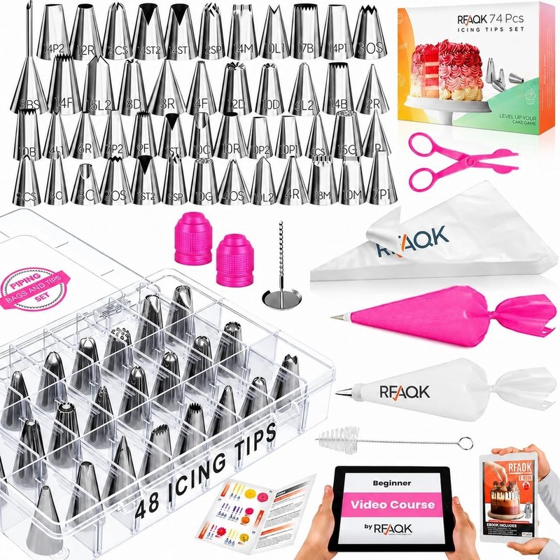 RFAQK 74 PCs Icing Piping Tips Set Cake Decorating Pink