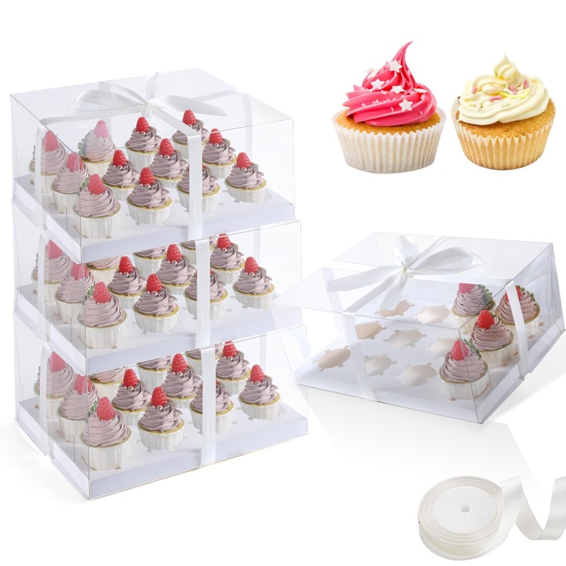 5.5inches height 4 Sets x 12 Counts Cupcake Containers Clear Plastic Cupcakes…