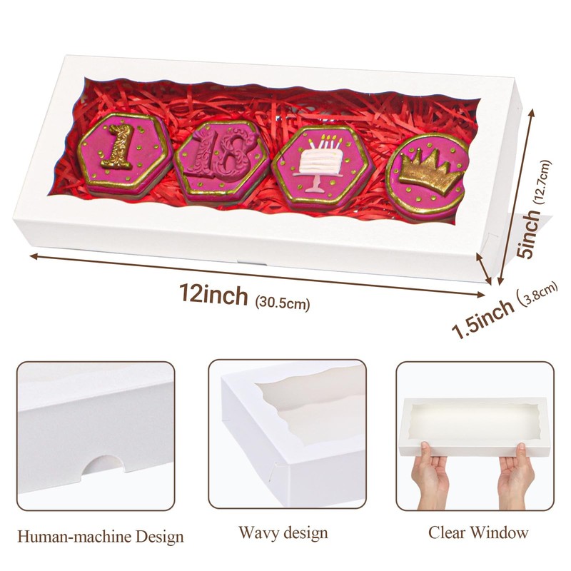 24pcs 12x5x1.5Inches White Bakery Boxes with Window Cookies Boxes Chocolate T... gallery