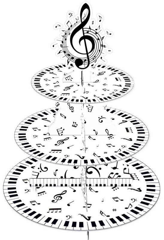 3-Tier Music Notes Cardboard Cupcake Stand/Tower for Party Decorations, Music…